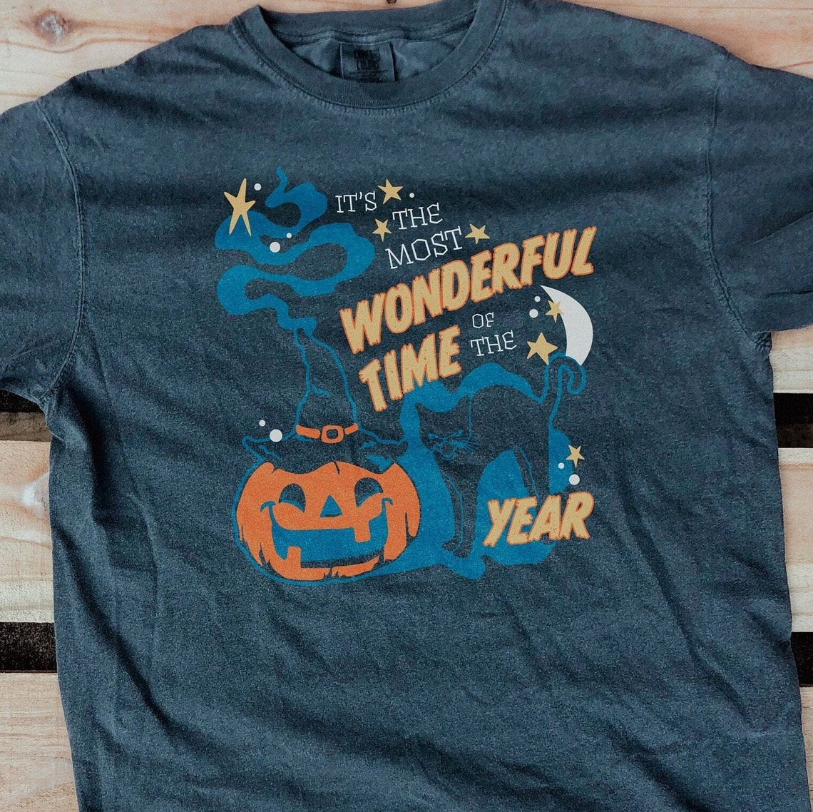 It's the Most Wonderful Time of the Year Vintage Halloween Comfort Colors Shirt-Black Cat Pumpkin Halloween Shirt-Retro-Trending now