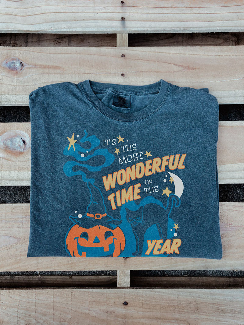 It's the Most Wonderful Time of the Year Vintage Halloween Comfort Colors Shirt-Black Cat Pumpkin Halloween Shirt-Retro-Trending now
