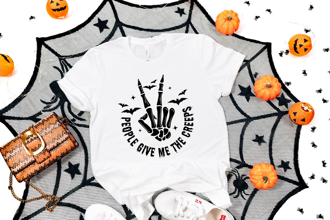 People Give Me The Creeps T-Shirt, Halloween Shirt, Horror Shirt, Horror Gift for Men, Skeleton Hand Tee, Witch Vibes Shirt, Spooky Season