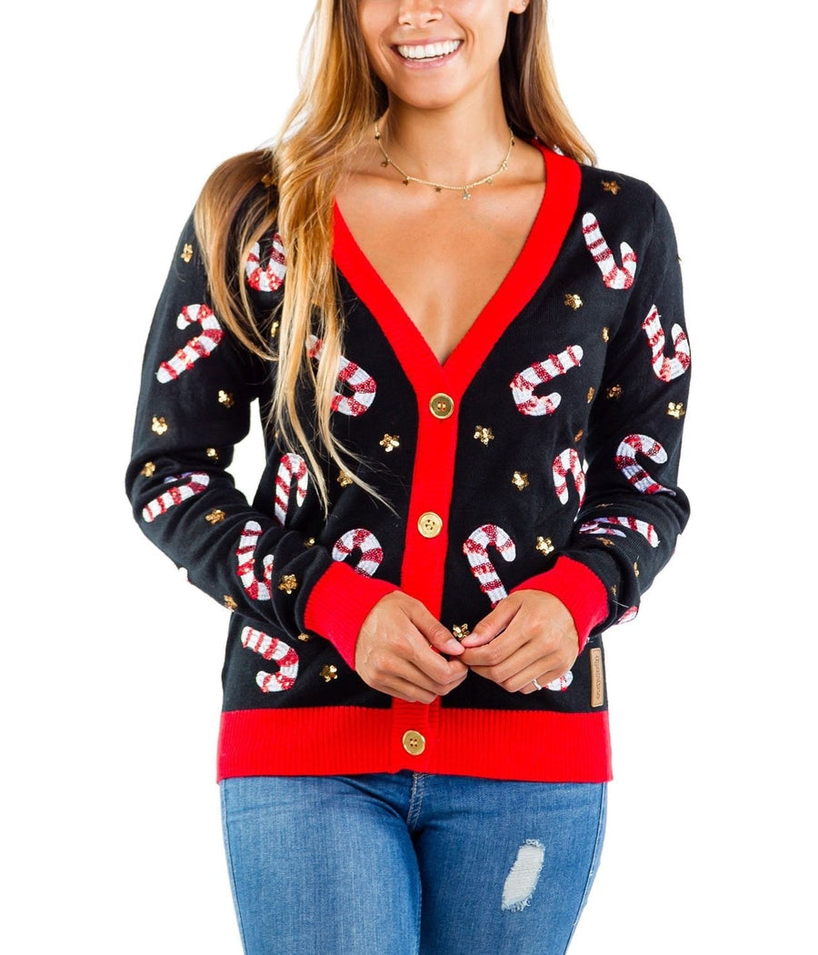 WOMEN'S SEQUIN CANDY CANE CARDIGAN