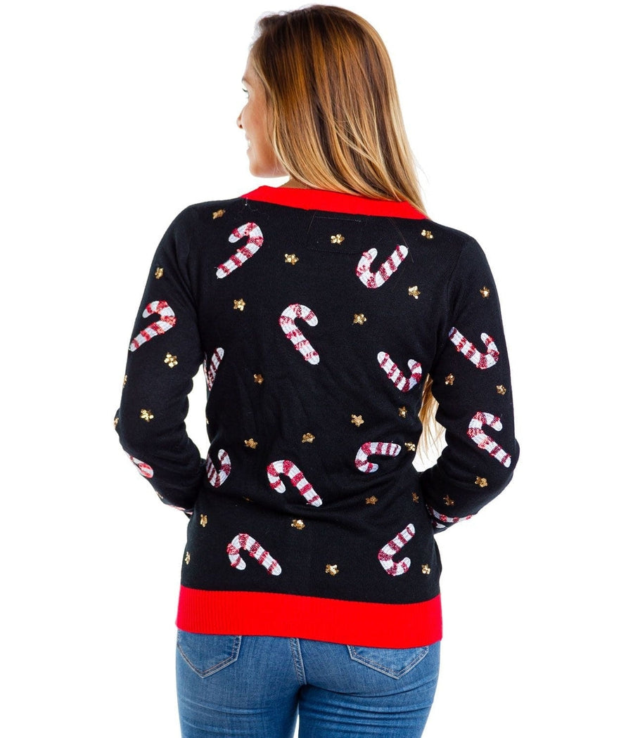 WOMEN'S SEQUIN CANDY CANE CARDIGAN