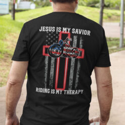 Jesus Is My Savior Riding Is My Therapy American Flag Shirt