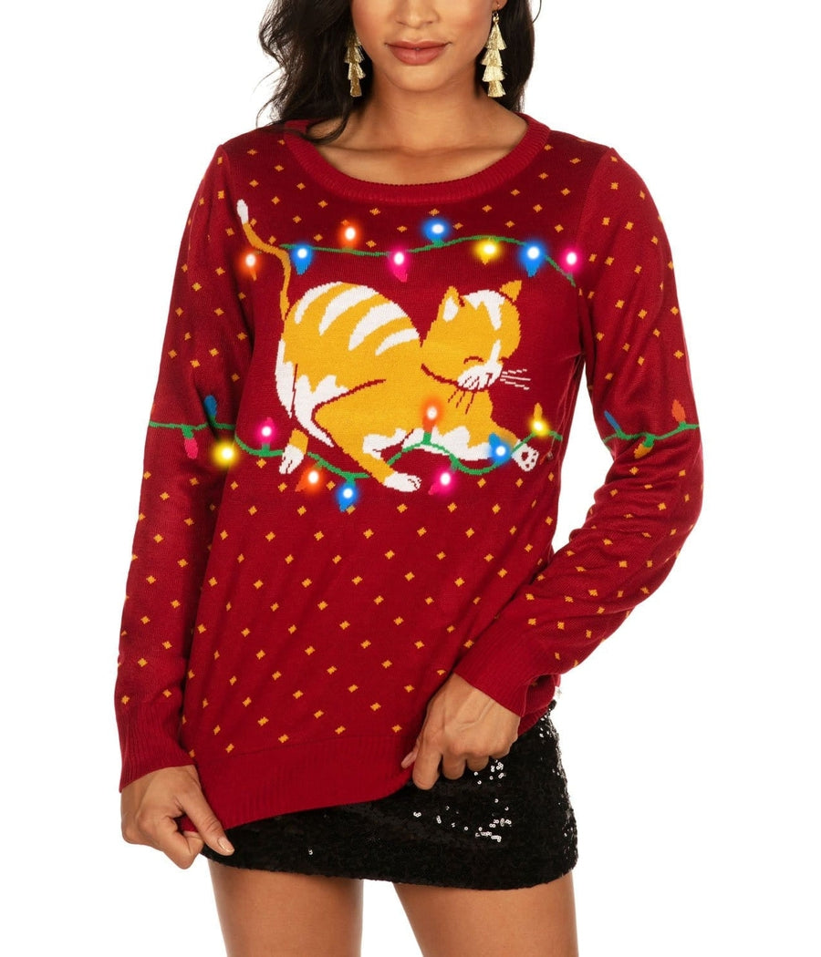 WOMEN'S CAT-ITUDE LIGHT UP UGLY CHRISTMAS SWEATER