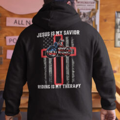 Jesus Is My Savior Riding Is My Therapy American Flag Shirt