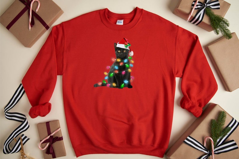 Black Cat Christmas Lights Shirt