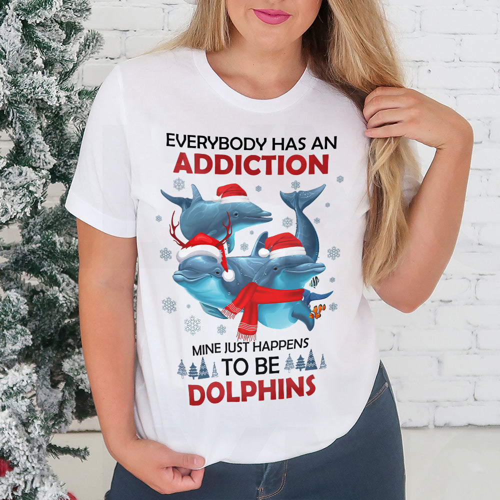 Dolphin Everybody Has An Addiction Christmas Light Classic T Shirt