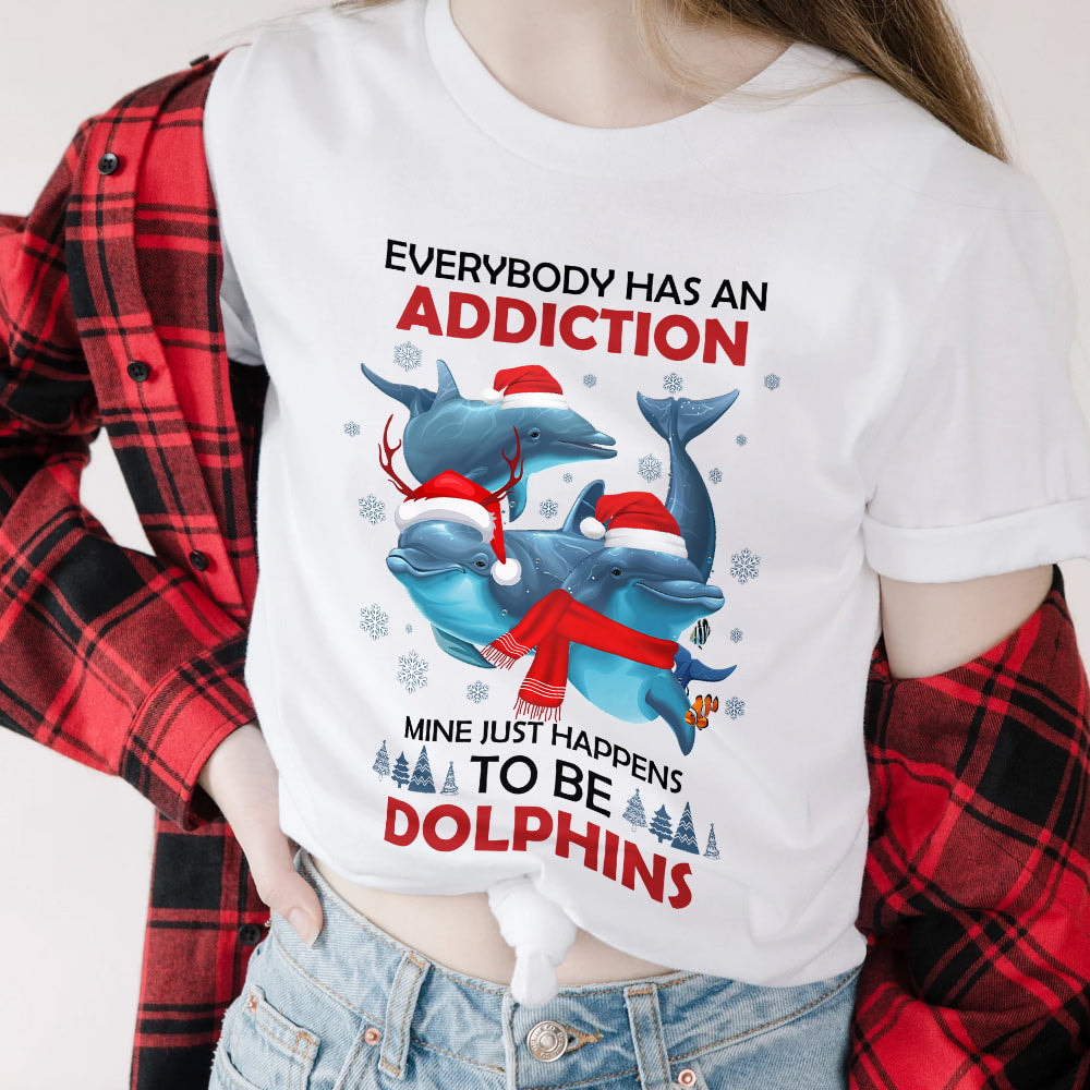 Dolphin Everybody Has An Addiction Christmas Light Classic T Shirt