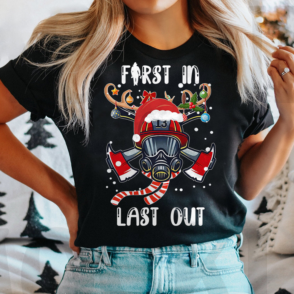 Firefighter Christmas First In Dark Classic T Shirt