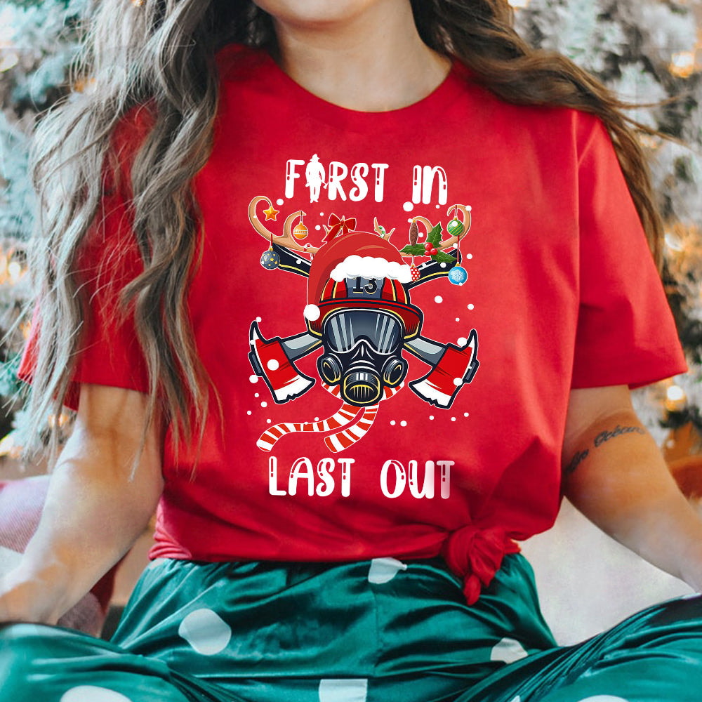 Firefighter Christmas First In Dark Classic T Shirt
