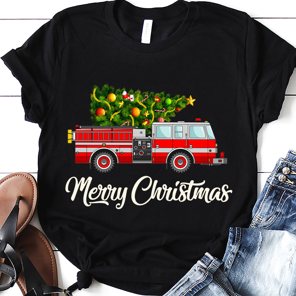 Firefighter Fire Truck Christmas Dark Classic T Shirt
