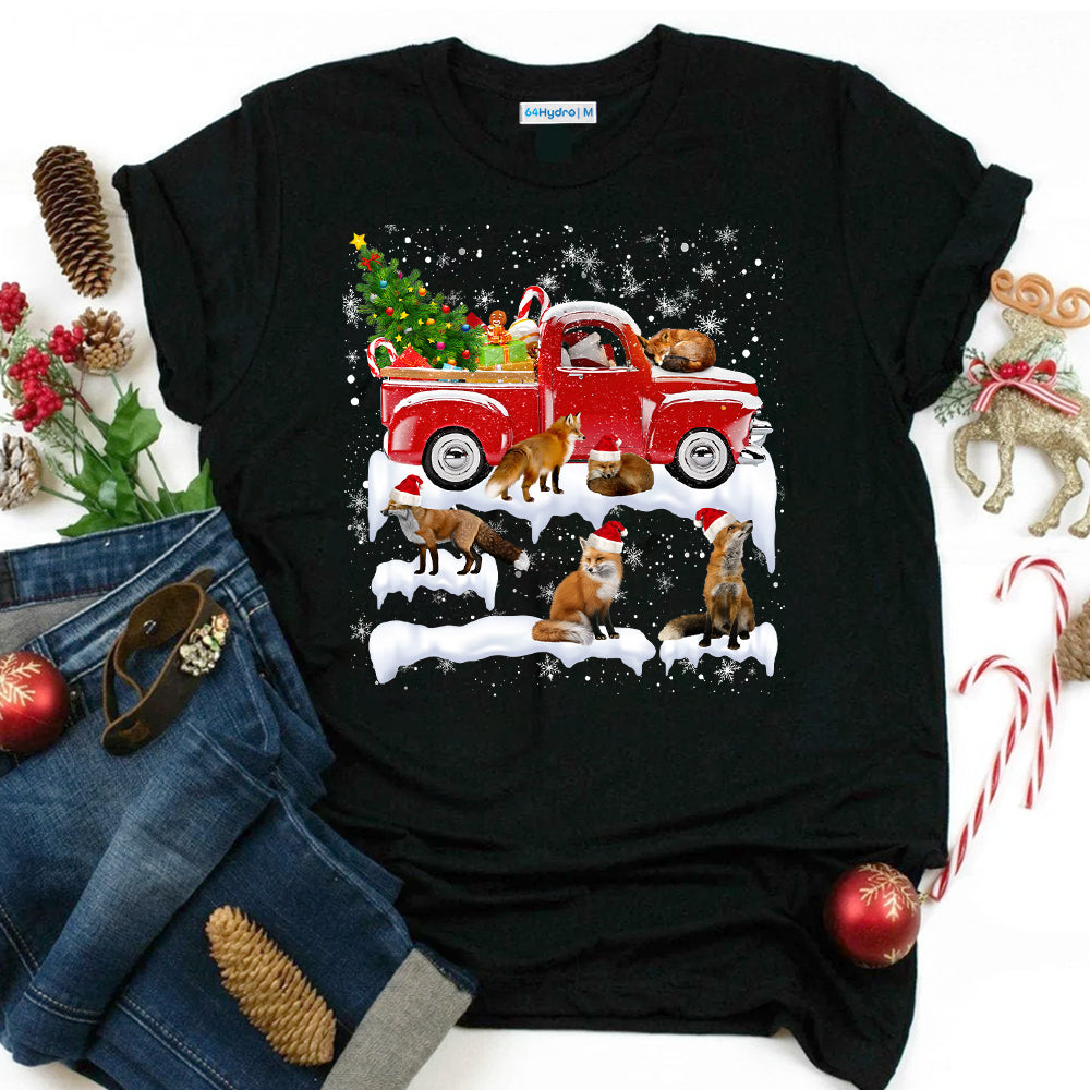Fox Red Truck Christmas Tree Dark Classic T Shirt
