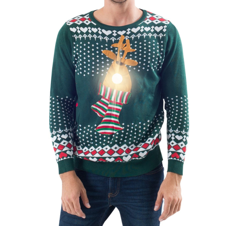 Woman's Green LED Reindeer Christmas sweater