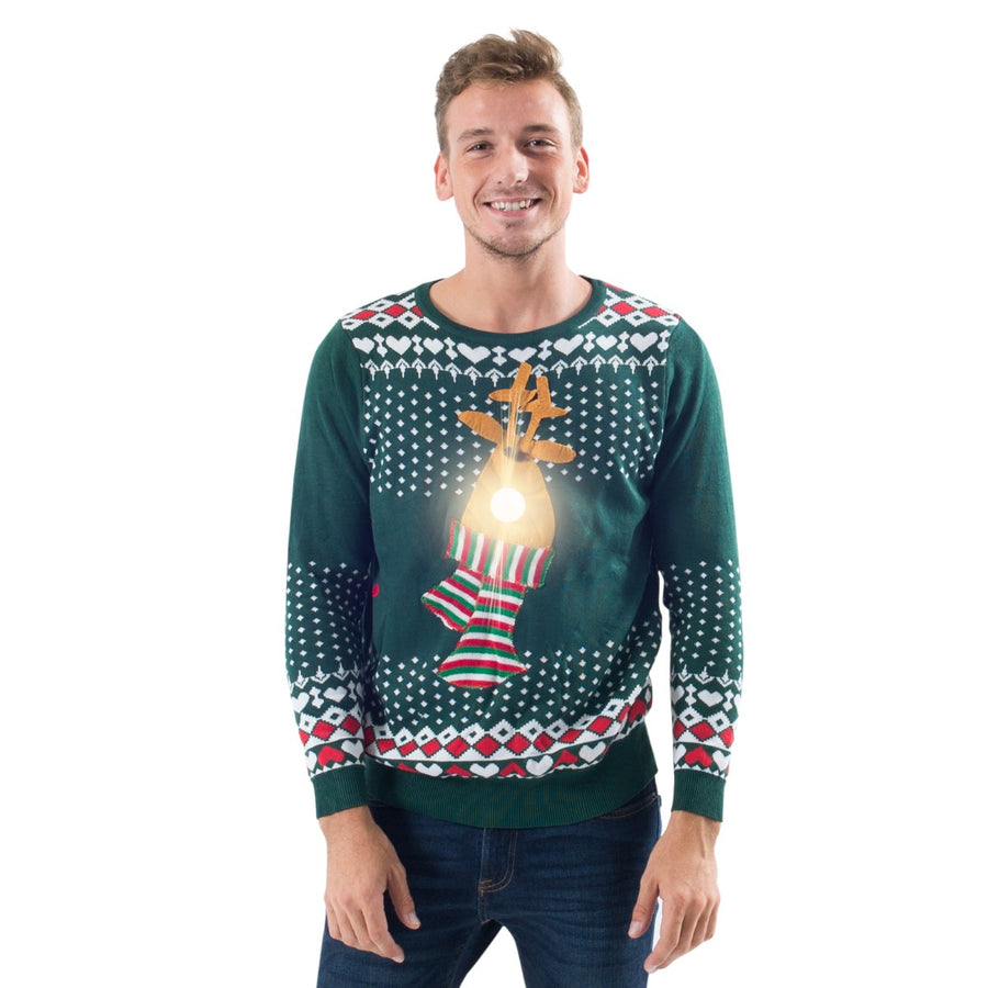 Green Reindeer LED Ugly Christmas Sweater