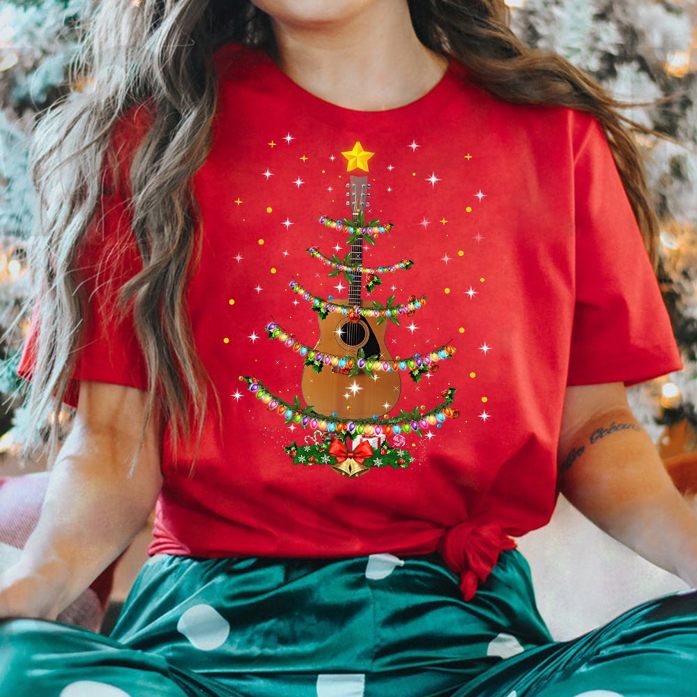 Guitar Christmas Tree Light Dark Classic T Shirt