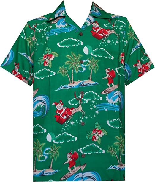 Hawaiian Shirt Mens Christmas Santa Claus Party Aloha Holiday Beach
