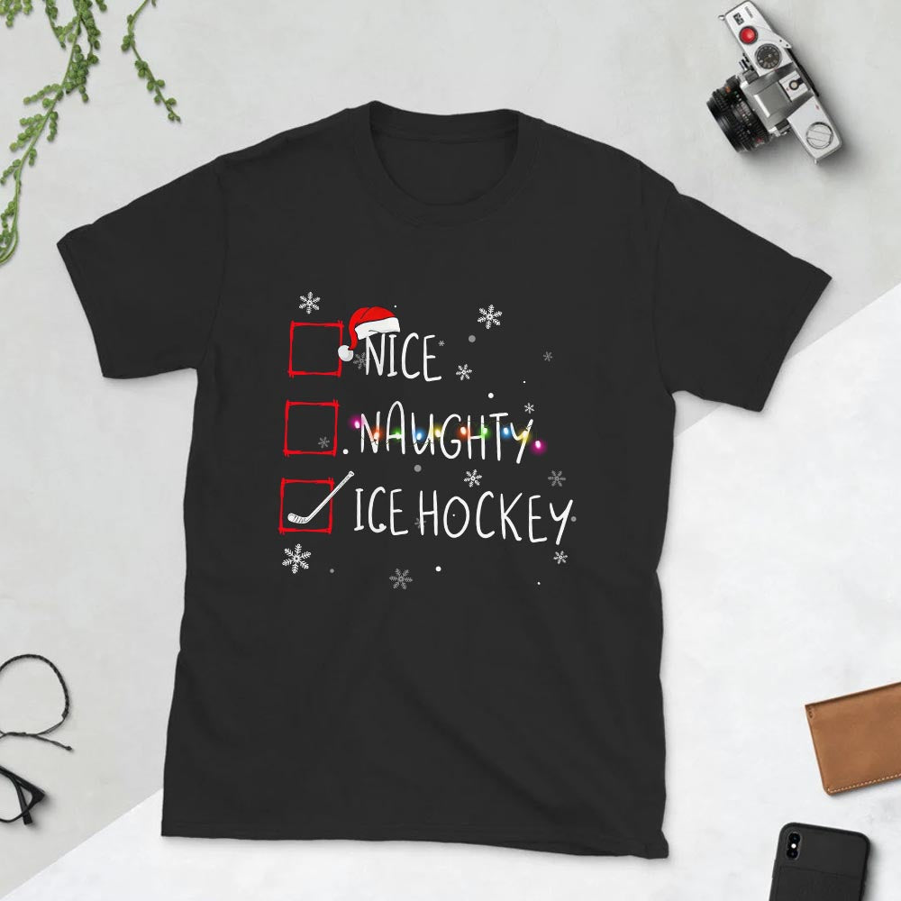 IHK Ice Hockey Christmas Nice Naughty Dark Classic T Shirt