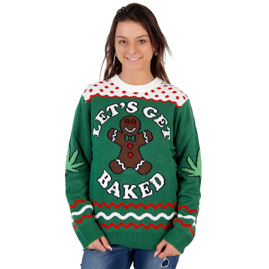 Women's Let's Get Baked Happy Gingerbread Ugly Christmas Sweater