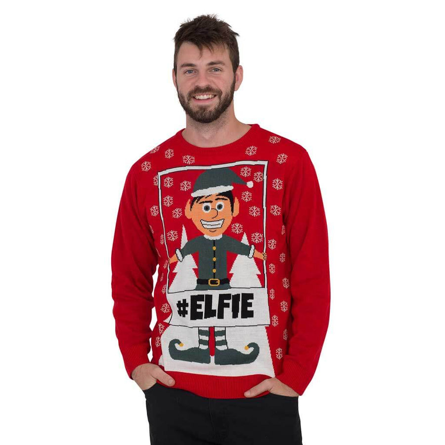 Mens Elfie Hashtag Ugly Christmas Sweater