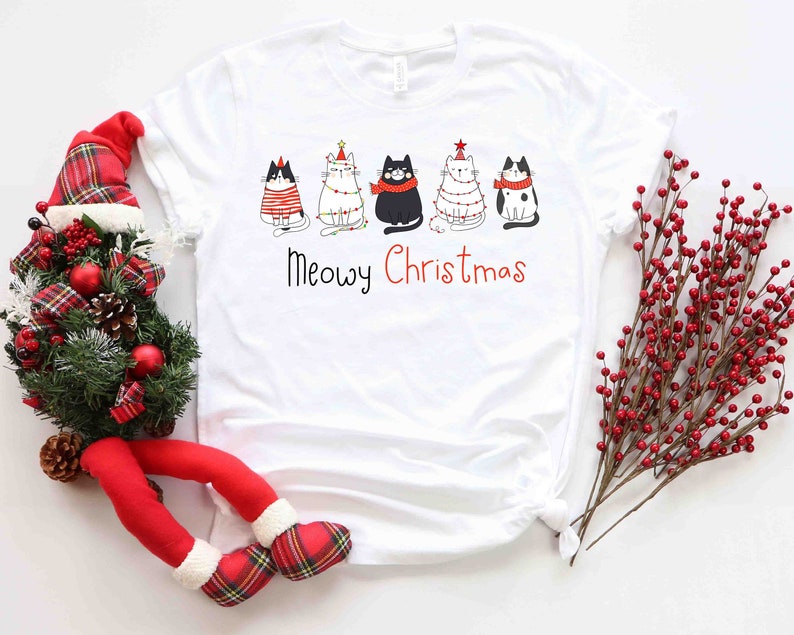 Meowy Christmas Shirt, Christmas Cat Shirt