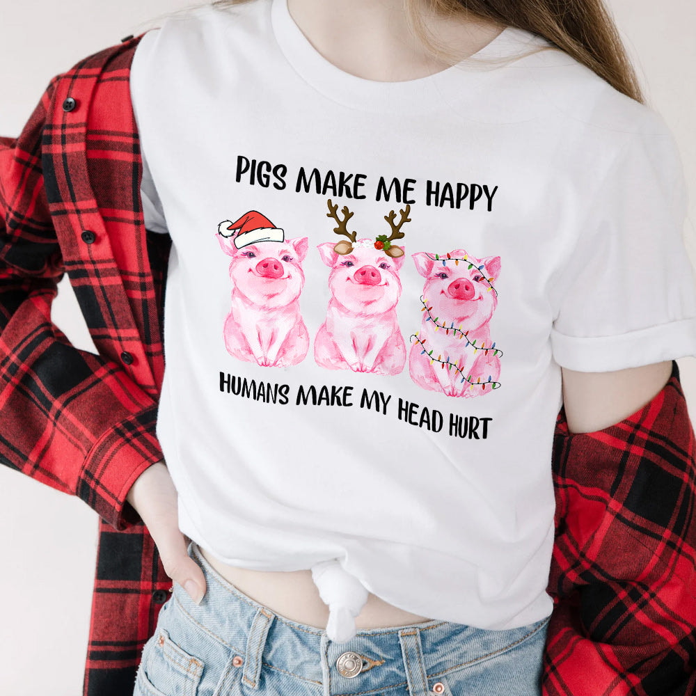 Pig Makes Me Happy Christmas Light Classic T Shirt