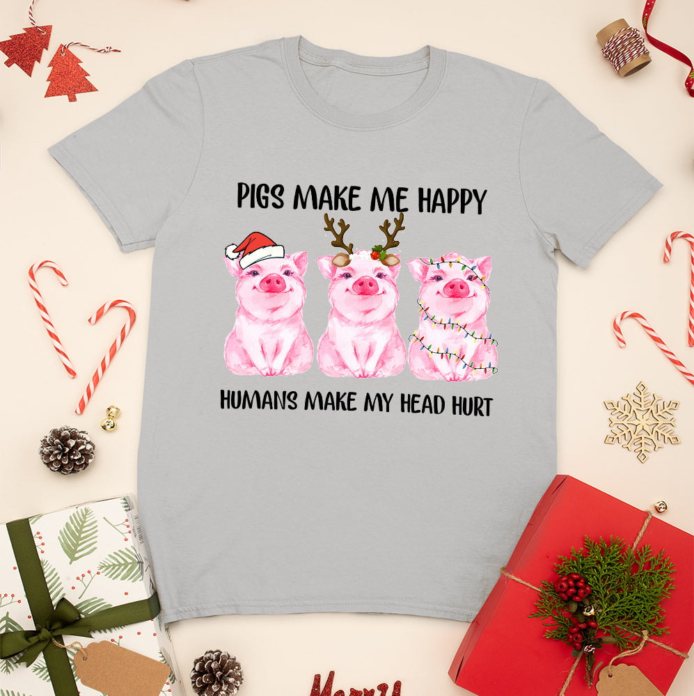 Pig Makes Me Happy Christmas Light Classic T Shirt