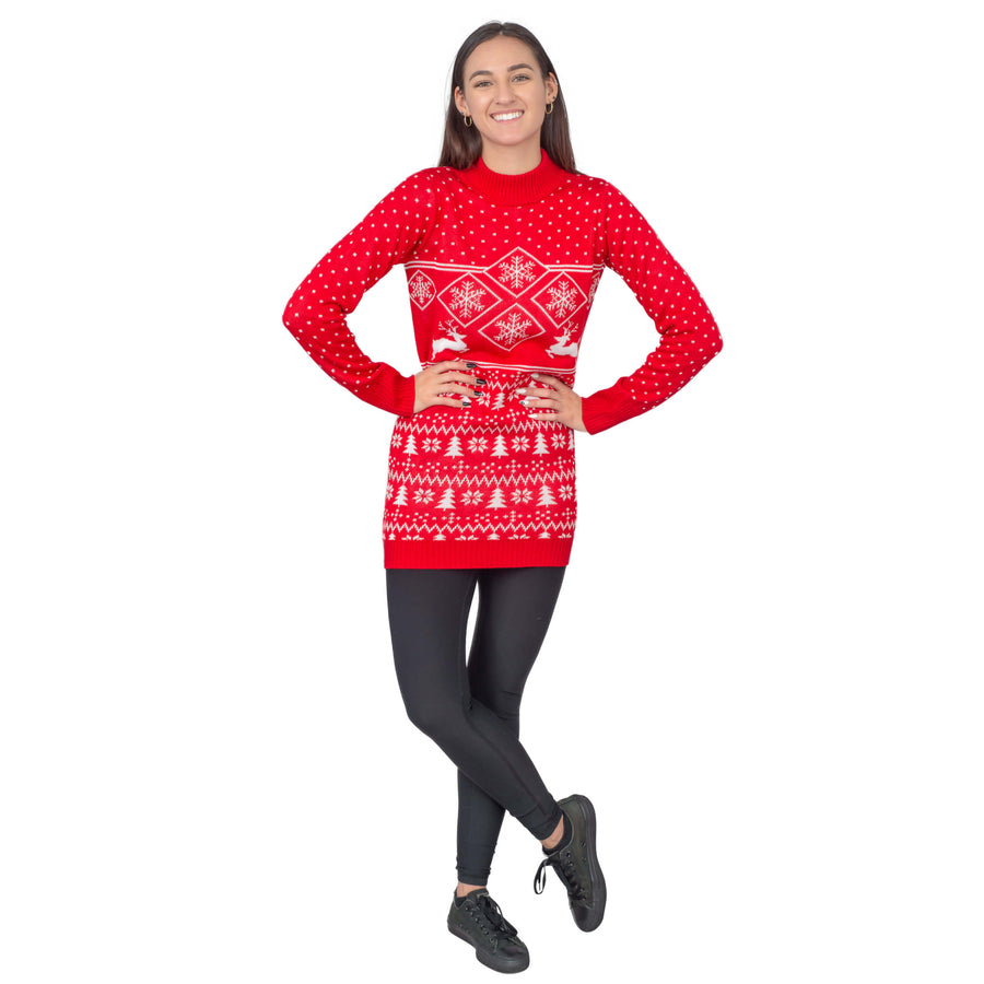 Red Reindeer Womens Ugly Christmas Sweater Dress