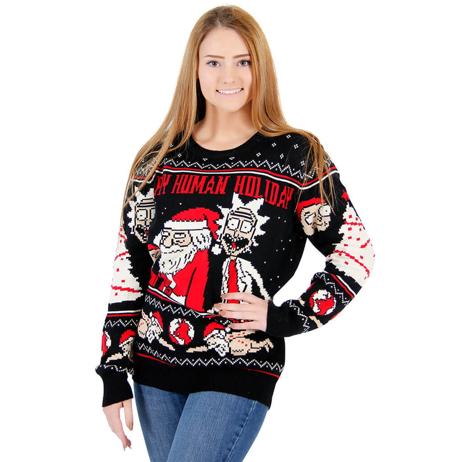 Women's Rick and Morty Happy Human Holiday Ugly Christmas Sweater