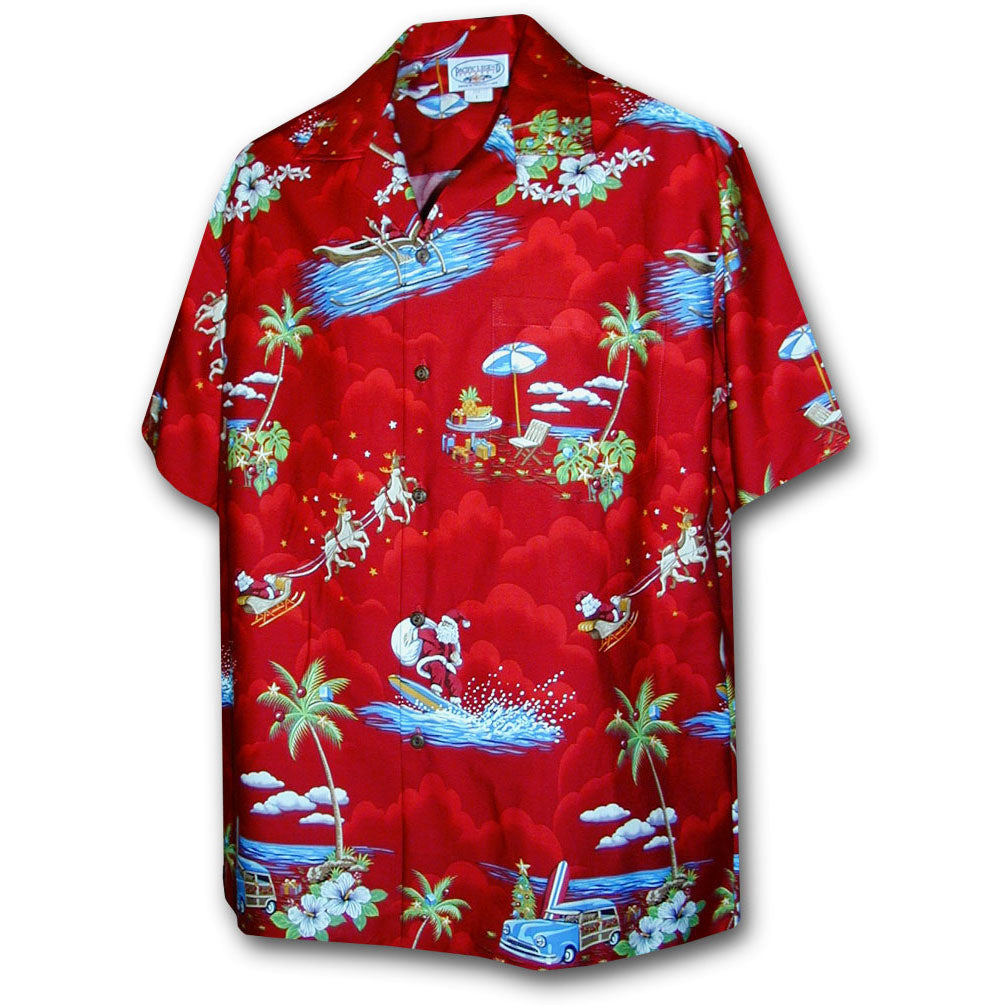 Santa Arrives in Hawaii Red Hawaiian Shirt