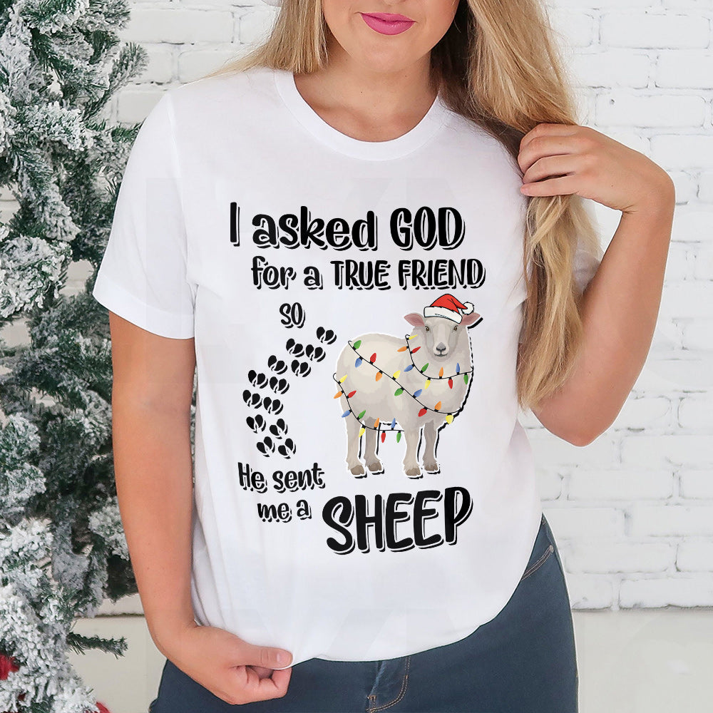 Sheep I Asked God For A True Friend Christmas Light Classic T Shirt