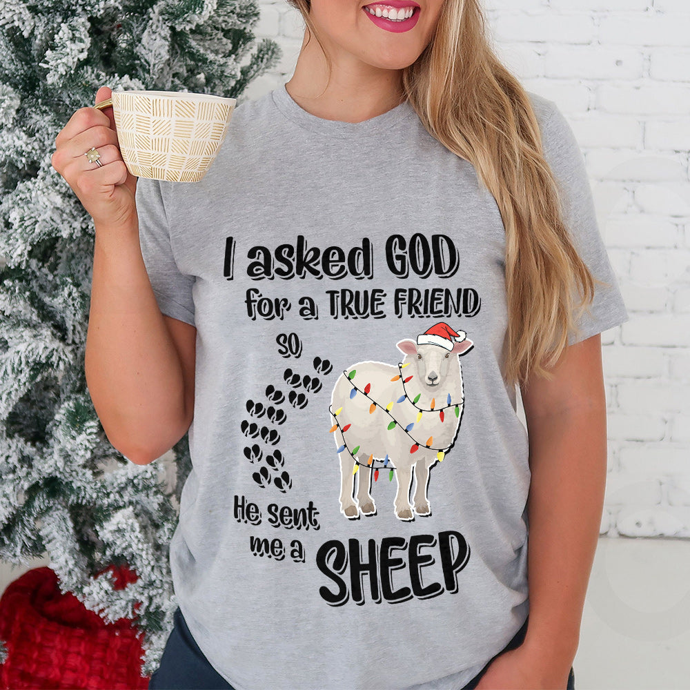 Sheep I Asked God For A True Friend Christmas Light Classic T Shirt