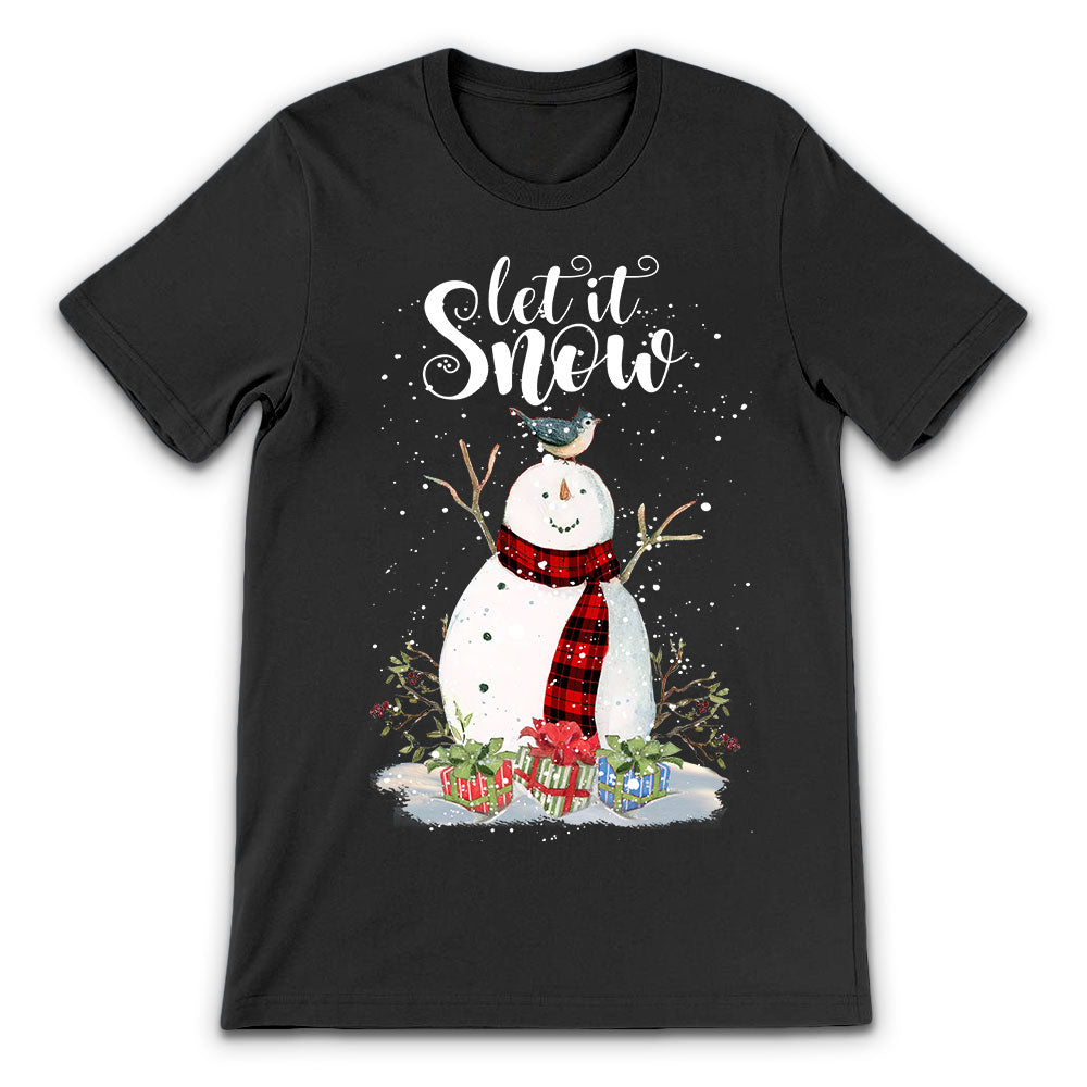 Snowman Christmas Let It Snow Red Tartan Dark Classic T Shirt