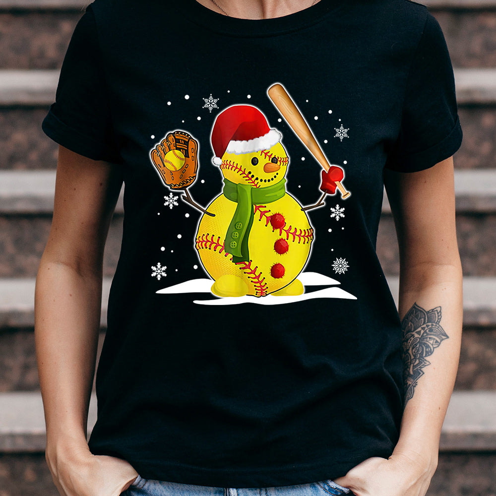 Softball Snowman Christmas Dark Classic T Shirt