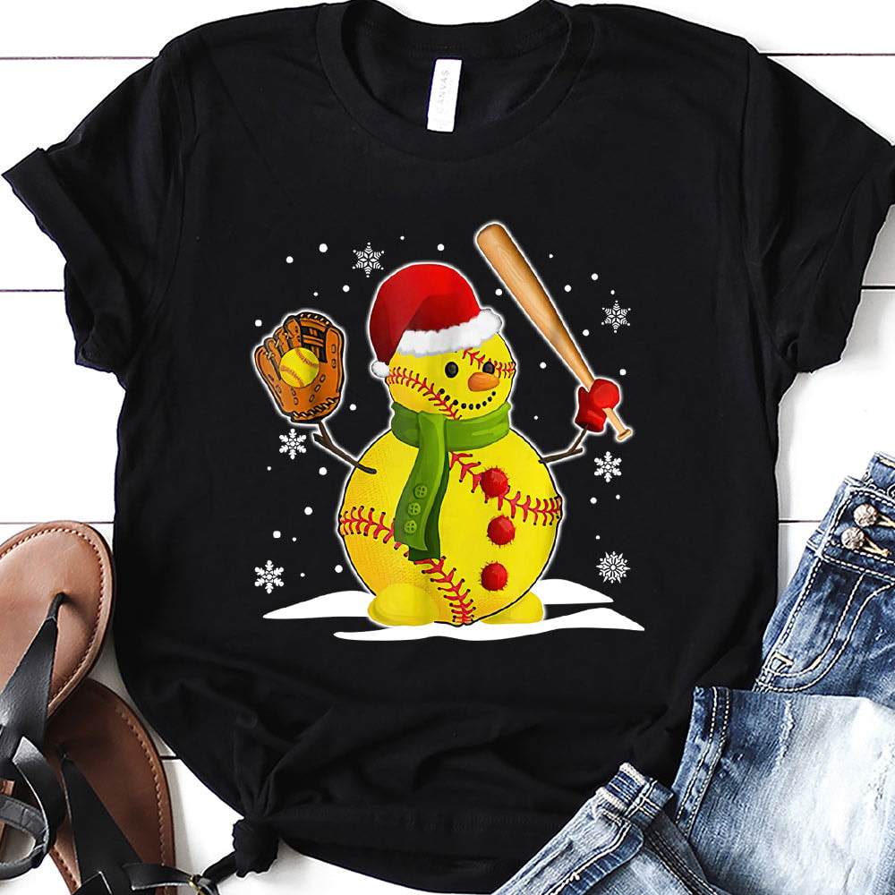 Softball Snowman Christmas Dark Classic T Shirt