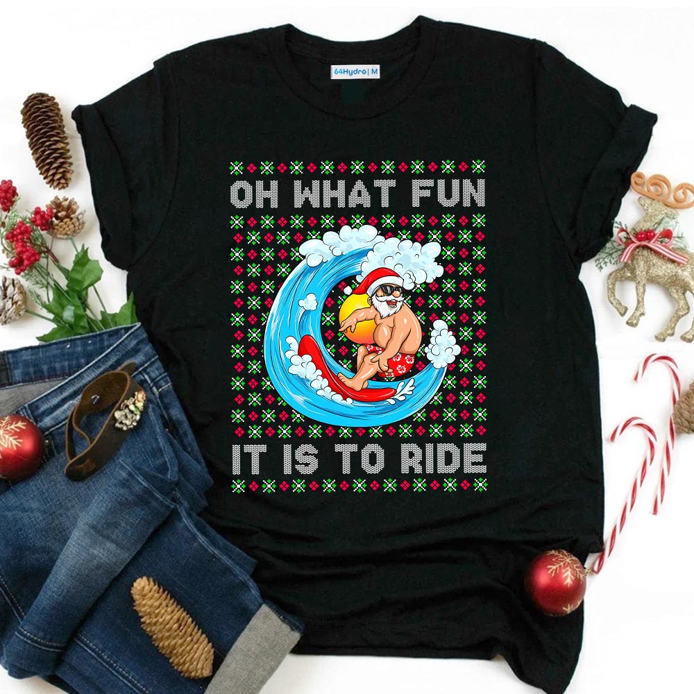 Surfing Christmas Oh What Fun Dark Classic T Shirt