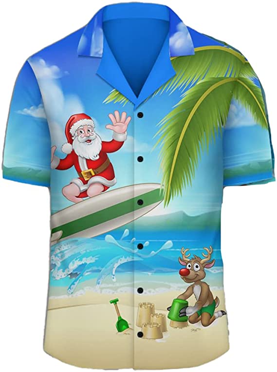 Surfing Men's Hawaiian Shirt Santa