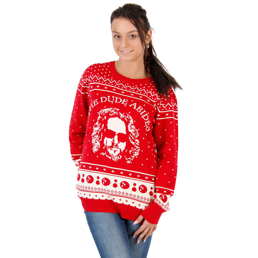 Women's The Big Lebowski The Dude Abides Ugly Christmas Sweater
