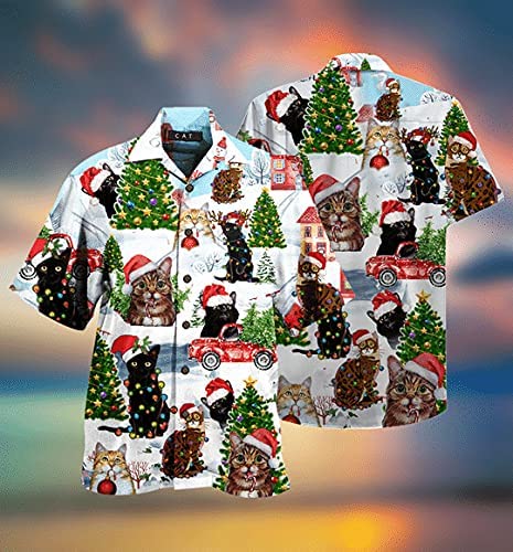 Tropical Cat Hawaiian Shirts for Men