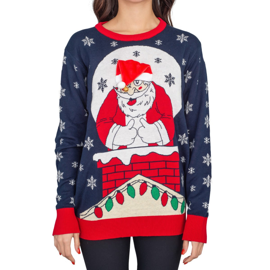 Women's Flappy Santa Animated Hat Ugly Christmas Sweater