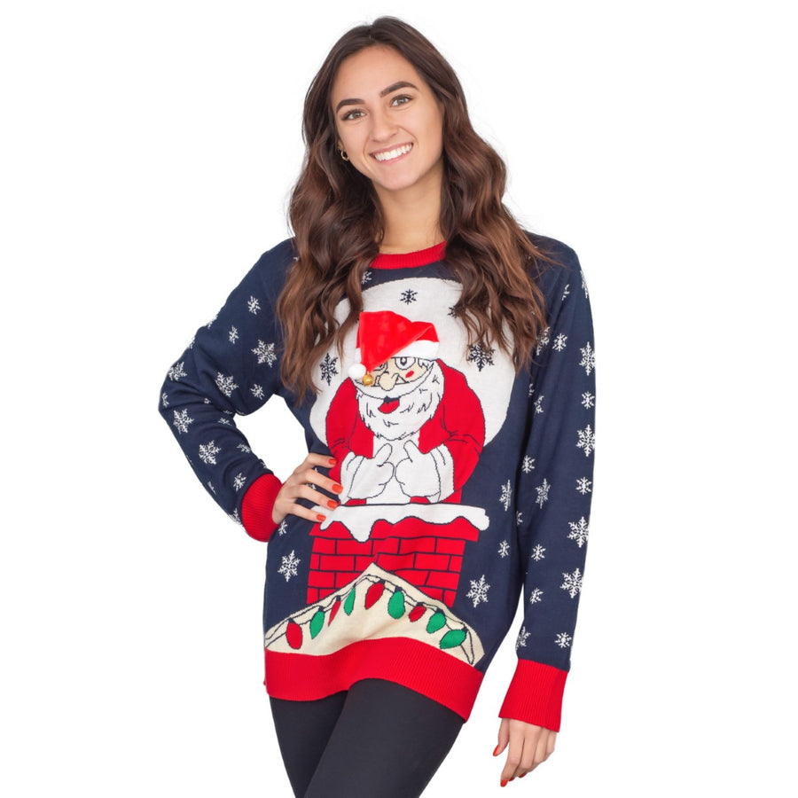 Women's Flappy Santa Animated Hat Ugly Christmas Sweater