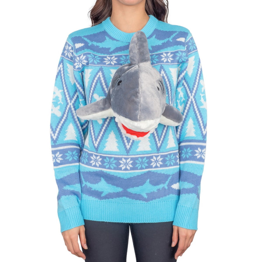 Women's 3D Shark Plushie Ugly Christmas Sweater