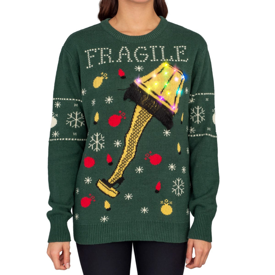 Women's A Christmas Story Fragile Leg Lamp Light Up (LED Lighting) Ugly Christmas Sweater