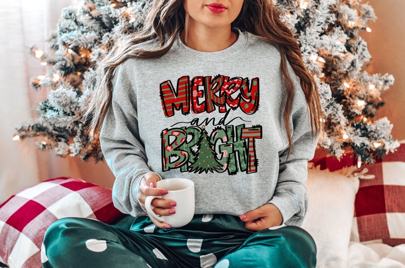 Womens Christmas Sweatshirt Merry And Bright