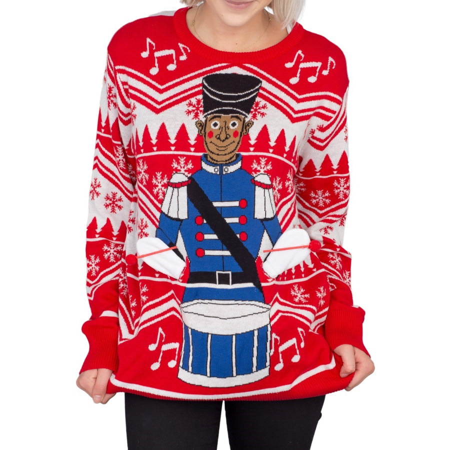 Women's Flappy Drummer Boy Animated Ugly Christmas Sweater