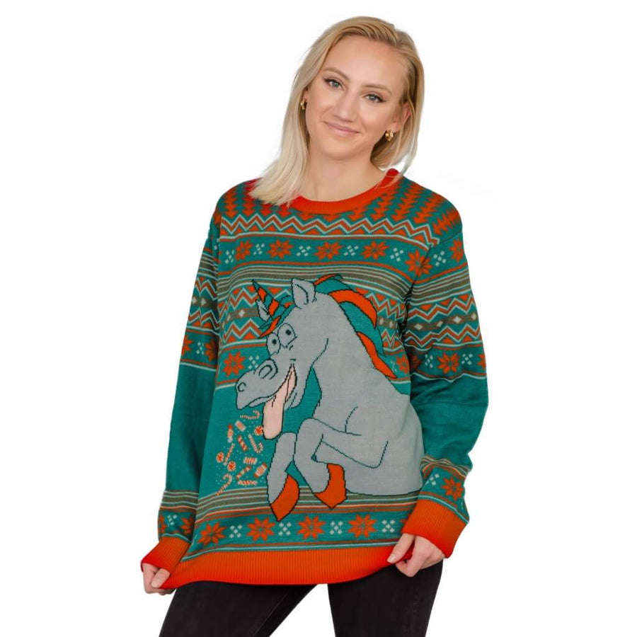 Women's Unicorn Candy Canes and Star Dust Ugly Christmas Sweater