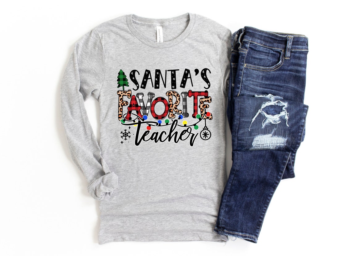Santa's Favorite Teacher Leopard Christmas Shirt