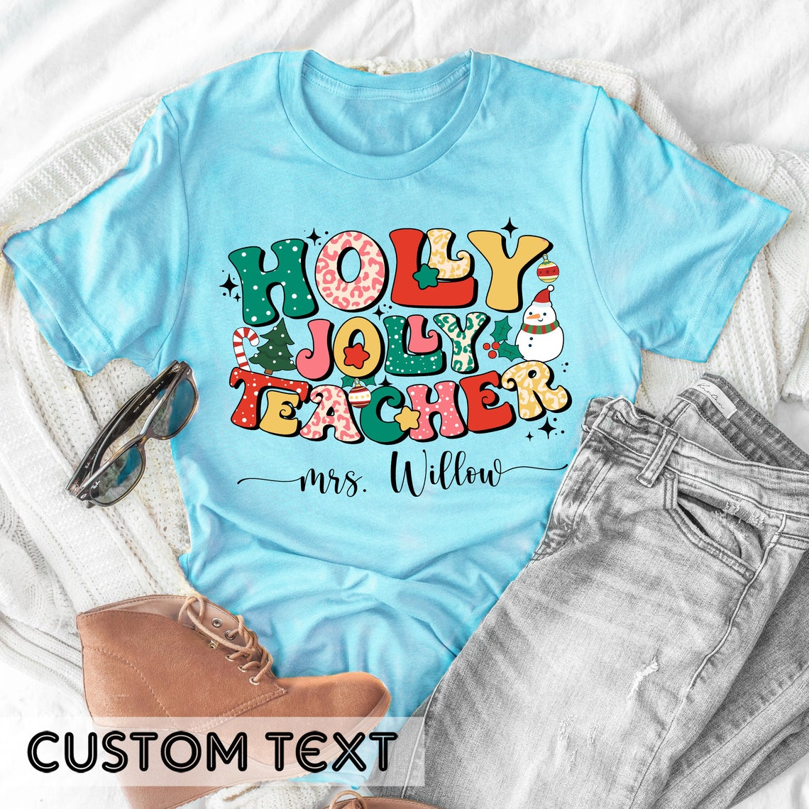 Personalized Name Holly Jolly Teacher Shirt