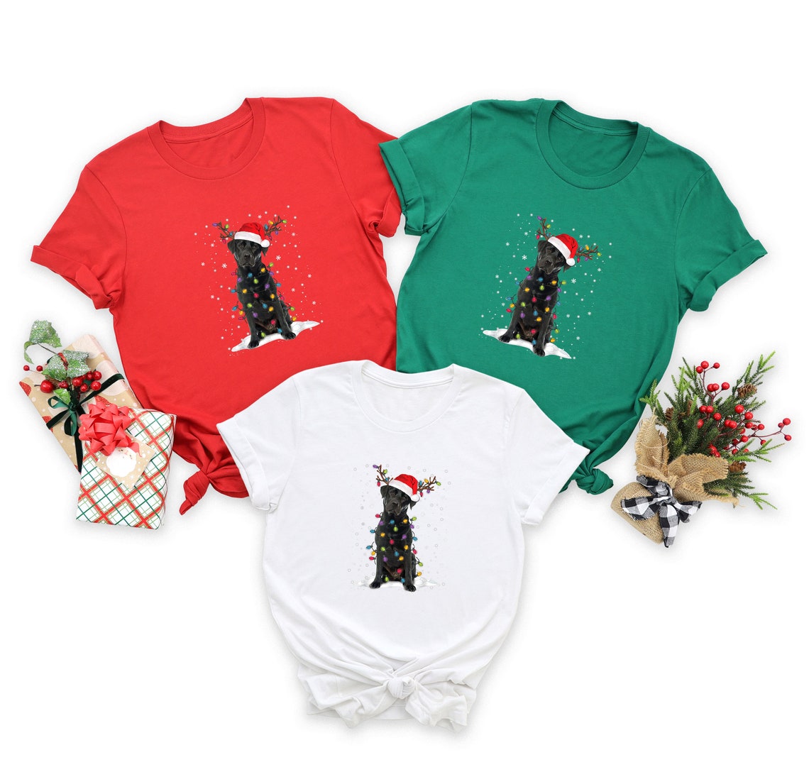 Christmas Dogs Santa Hats Lights Shirt