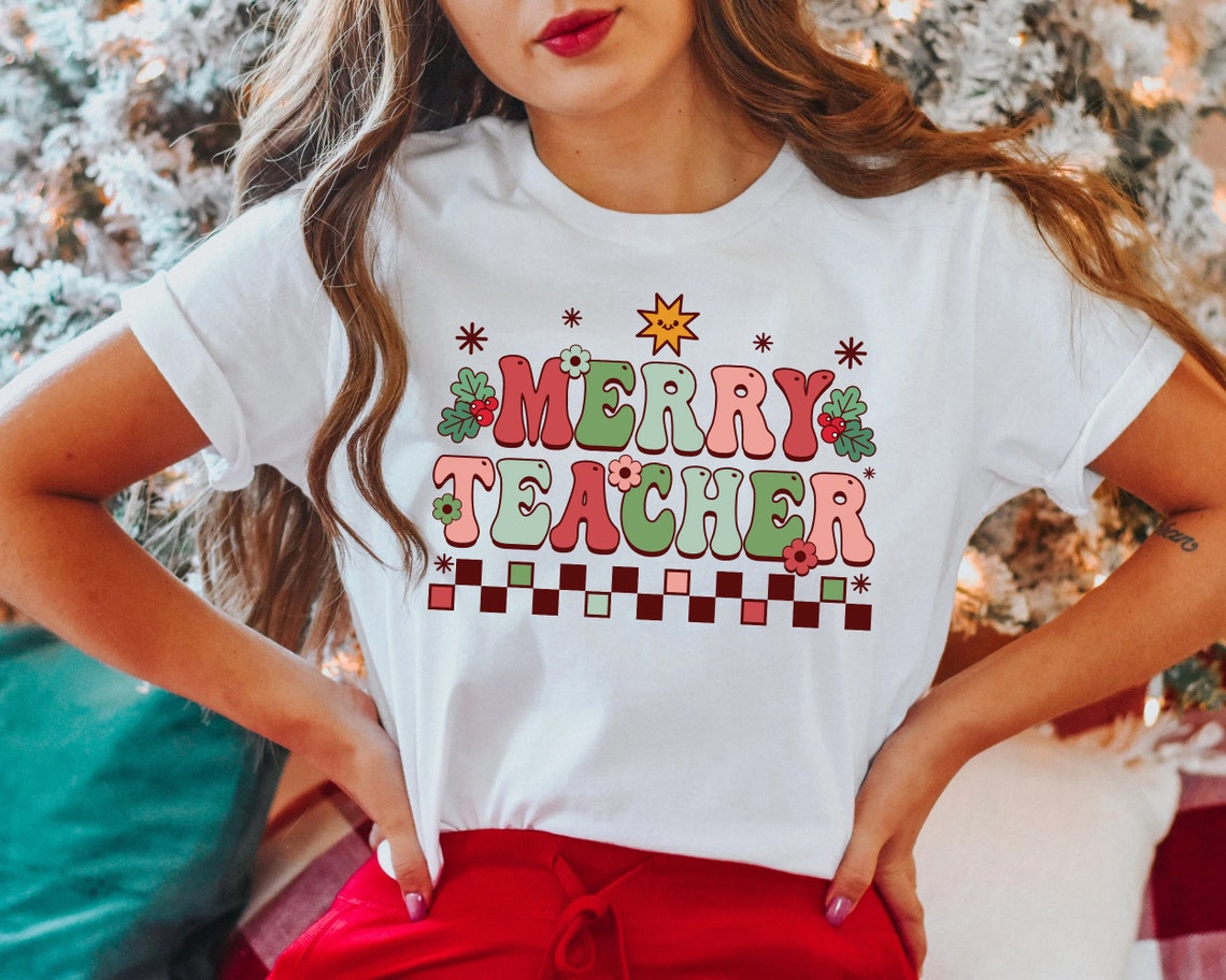 Retro Merry Xmas Teacher Shirt