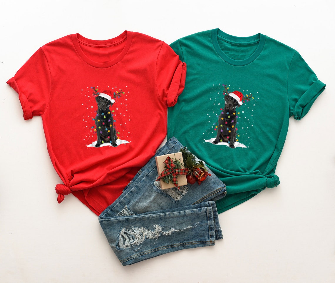 Christmas Dogs Santa Hats Lights Shirt