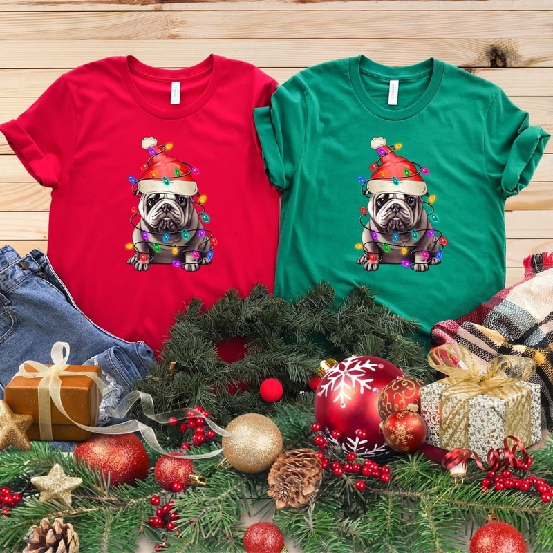 Bulldog Christmas Tree Lights Dog Shirt